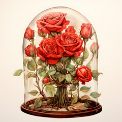 Red roses colorful flower arrangement, colorful watercolors, watercolor illustrations.