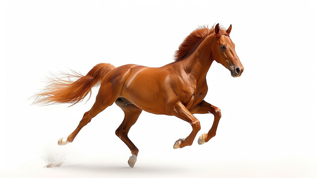 Red horse run gallop isolated on white background