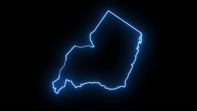 map of Tanga in tanzania with glowing neon effect