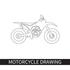 Vector line art motorcycle for concept design. Sport bike black contour outline sketch illustration isolated on white background. Stroke without fill. Cower drawing. Black-white icon.