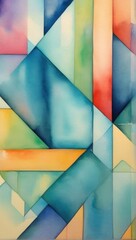 An abstract multicolor artwork with geometric shapes on a canvas. Contemporary painting. Impressionism style. Watercolor technique. Modern poster for wall decoration