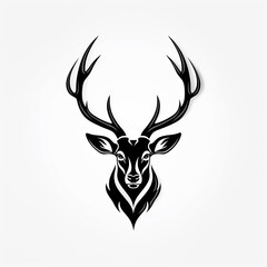 Elegant Black and White Illustration of a Majestic Deer with Large Antlers, Perfect for Wall Art, Tattoos, or Logo Design