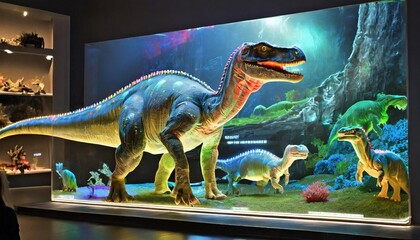 A holographic museum exhibit showcasing dinosaurs with life-like movements and sound effects.