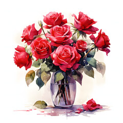 Red roses colorful flower arrangement, colorful watercolors, watercolor illustrations.