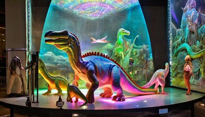 A holographic museum exhibit showcasing dinosaurs with life-like movements and sound effects.
