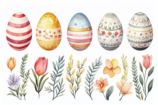 Graphic representation of painted Easter eggs. Generative Ai.