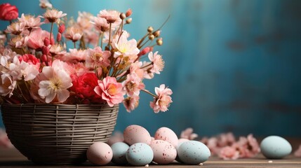 Obraz na płótnie Canvas beautiful easter day background concept with pink eggs and flowers