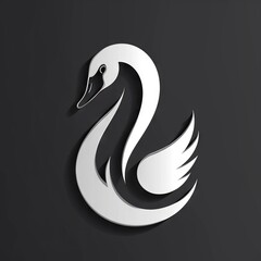 Elegant White Swan with Black Accents, Gracefully Curved Neck, and Detailed Feathers on a Dark Grey Background