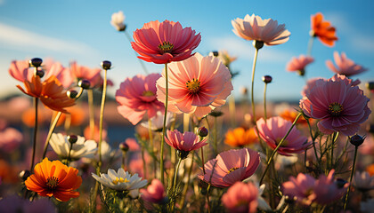 Vibrant flowers bloom in the meadow, painting nature colorful canvas generated by AI