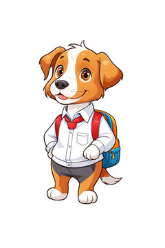 Cartoon dog goes to school