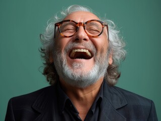 Portrait of handsome smiling businessman with suit in professional studio background