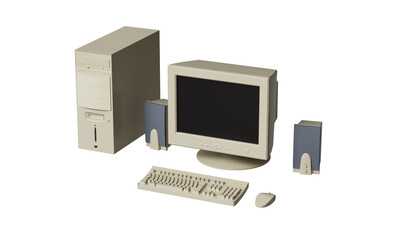 옛날 데스크탑 컴퓨터 세트 Old Desktop Computer Set