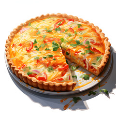 Quiche, Bell paper food, Vegetable foods, Watercolor illustrations.