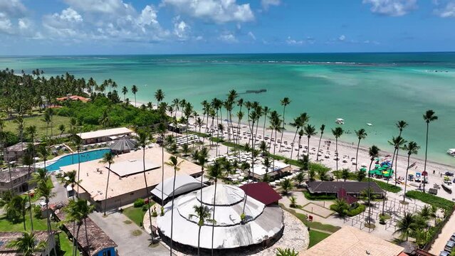 Antunes Beach At Maragogi Alagoas Brazil. Aerial Beach Blue Sea. Coast Sky Clouds City Seaside. Coast Outdoor City Beach Panoramic. Coast Seaside Backgrounds Landmark. Maragogi Alagoas.