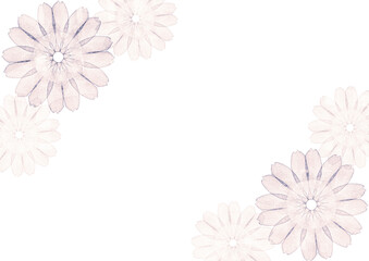 レトロ風の水彩の花に白背景のフレーム素材
