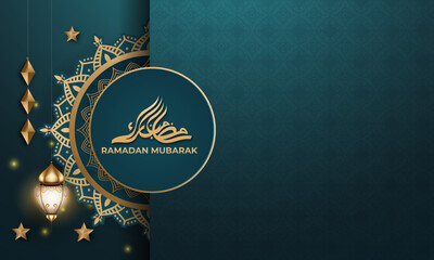 Realistic ramadan background with, lantern, mandala. for banner, greeting card