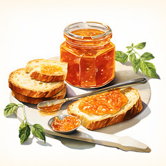 Tomato Jam, Tomato food, Vegetable foods, Watercolor illustrations.