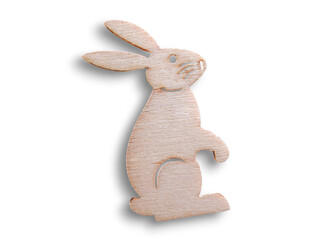 Cute wooden easter bunny figure isolated on transparent background. 
