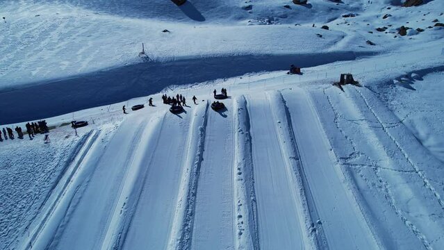 Farellones Ski Station At Andes Mountains Santiago Chile. Skiing Holiday Holiday Scenery. Andes Travel Destination Outdoor Glacier. Outdoor Landmark Outdoor Snow Covered Aerial Landscape.