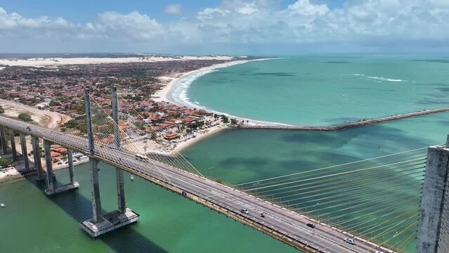 Suspension Bridge At Natal Rio Grande Do Norte Brazil. Bridges Natal Rio Grande Do Norte. Business Sky Downtown Cityscape. Business Outdoor Downtown Backgrounds Panorama.