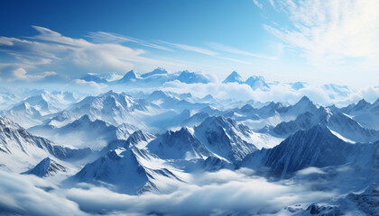 Majestic mountain peak, snow covered landscape, tranquil sky generated by AI