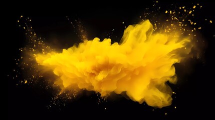 Yellow powder explosion background. Yellow explosion smoke splashes on white background. generative ai