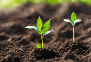 Fototapeta premium Young green seedlings growing in soil