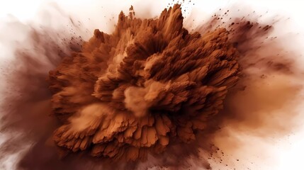 Brown powder explosion background. brown explosion smoke splashes on white background. generative ai