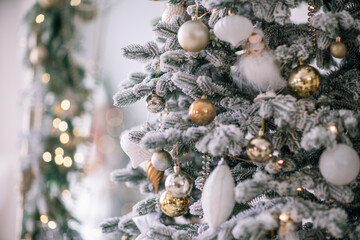 Christmas background, Christmas tree decorated with light balls