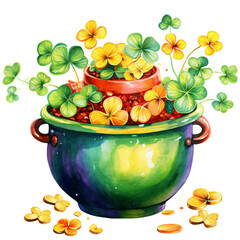 A gold pot filled with clover.