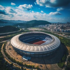 A photo of a sports stadium or arena, or a photo of athletes training or competing, that is high-quality and visually appealing. The photo should be suitable for use as a background image, and it shou