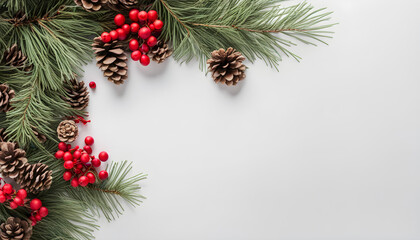 Naklejka na ściany i meble christmas tree branches with cones and decorations