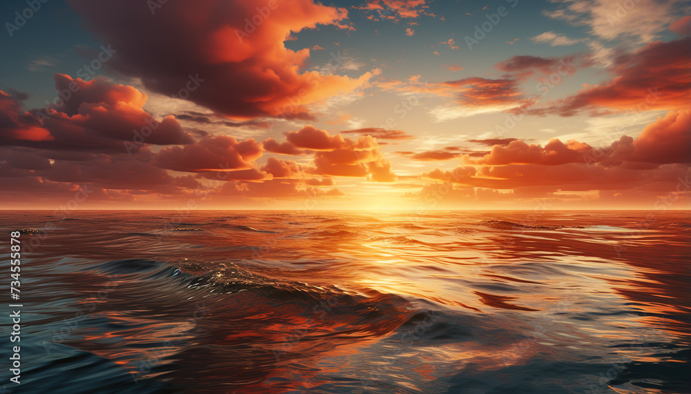 Sticker sunset over water, nature beauty reflects in tranquil waves generated by ai