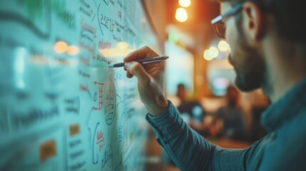 Man Sketching Business Strategy on Whiteboard