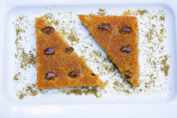 Turkish Dessert Background, Traditional Turkish Pistachio Sugarpare (Fistikli Sekerpare) and Kadayif Sherbet Desserts Photo, Fatih Istanbul, Turkiye (Turkey)