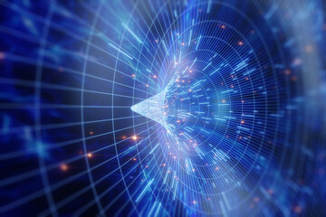 The coiled space of time is connected by a tunnel or wormhole, the Einstein-Rosen Bridge. Science Fiction, space travel, overcoming the speed of light. 3D illustration, 3d rendering, copy space.