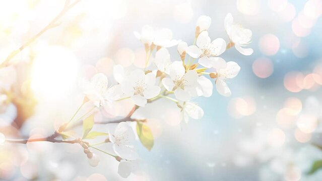 Beautiful spring nature scene with white blooming. spring flowers background. seamless looping overlay 4k virtual video animation background 