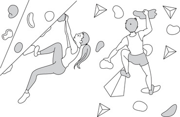 ボルダリングのモノクロ線画／Monochrome line drawing of bouldering
