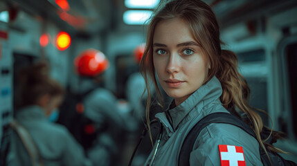 Woman Paramedic in Subway Car
