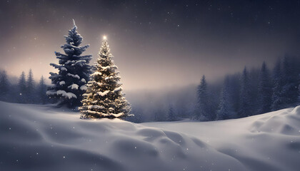 Naklejka premium Christmas tree with snow night
