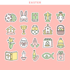 20 Easter sticker icon collection in cute design style