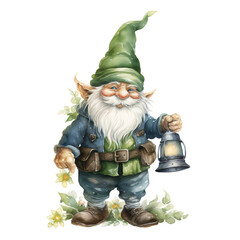 An illustration of a happy garden gnome holding a flower.