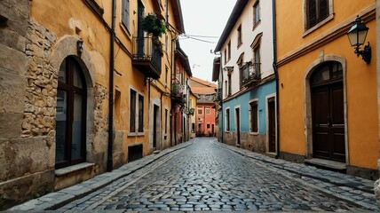 Fototapeta na wymiar Charming cobblestone streets of old towns view for celebrations and greeting card from Generative AI