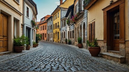 Charming cobblestone streets of old towns view for celebrations and greeting card from Generative AI