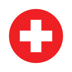 Red cross first aid circle flat sign medicine Symbol health hospital care icon logo Isolated white. Emergency medic collection plus logo design for web mobile isolated on background