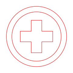 Fototapeta premium Red cross first aid circle outline sign medicine Symbol health hospital care icon Isolated white. Emergency medic collection plus logo design for web mobile isolated on background