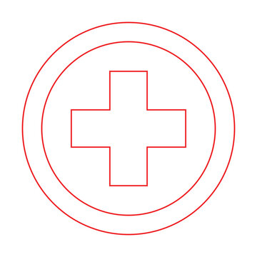 Red cross first aid circle outline sign medicine Symbol health hospital care icon Isolated white. Emergency medic collection plus logo design for web mobile isolated on background