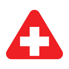 Fototapeta premium Red cross first aid triangular flat color sign medicine Symbol health hospital care icon white. Emergency medic red white collection plus logo design for web mobile isolated on background
