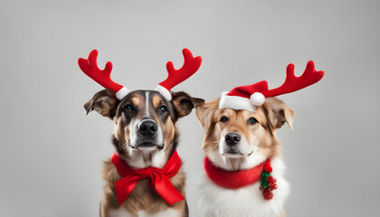 Christmas dogs with santa claus hat