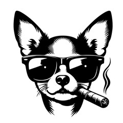 Chihuahua wearing dark glasses and holding a cigarette